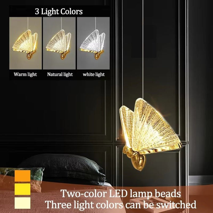 LED Modern Bedroom Bedside Creative Butterfly Hanging Chandelier Light Fixtures for Stairs Nordic Decoration