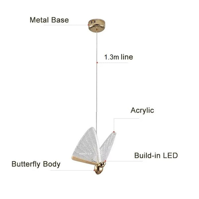 LED Modern Bedroom Bedside Creative Butterfly Hanging Chandelier Light Fixtures for Stairs Nordic Decoration