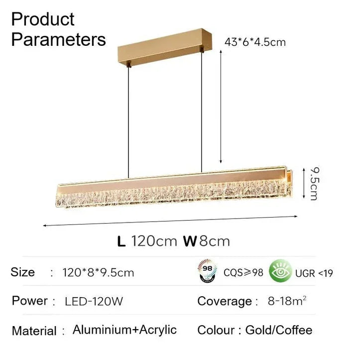 BAMDECOR A122 Nordic Long Dual Linear Dimmable Acrylic Kitchen Dining Table Pendant Light Minimalist Modern Lighting (Gold)