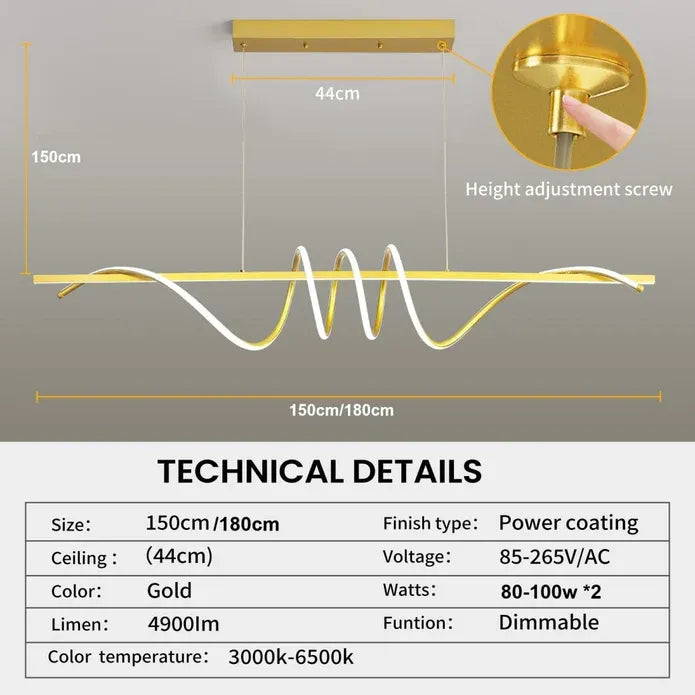BAMDECOR A202 Modern LED Linear Pendant Lights with Dimmable LED  180cm-Gold