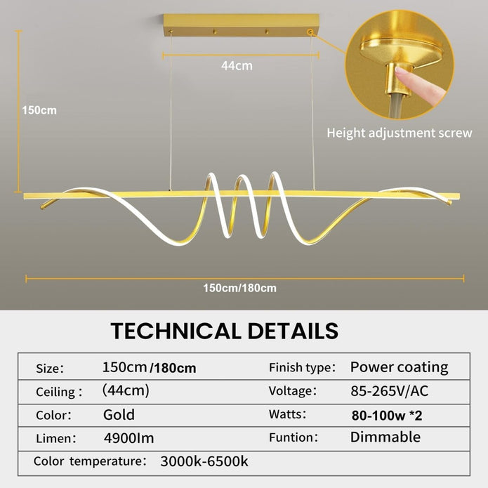 BAMDECOR A202 Modern LED Linear Pendant Lights with Dimmable LED  180cm-Gold