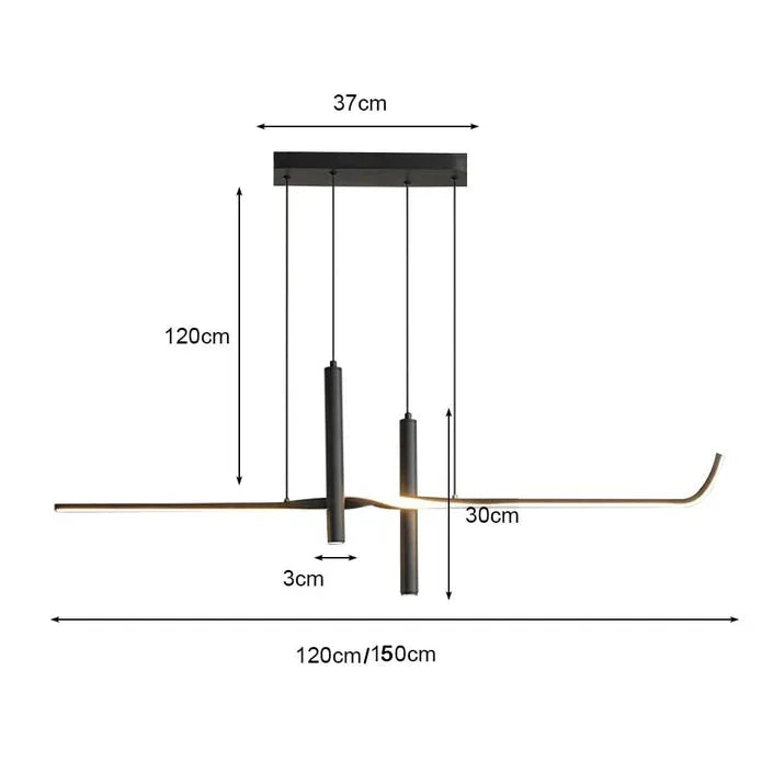 BAMDECOR A206 Modern Black Scandinavian Pendant Light Table Dining Room Living Room Pendant Lighting 1.5 Meters
