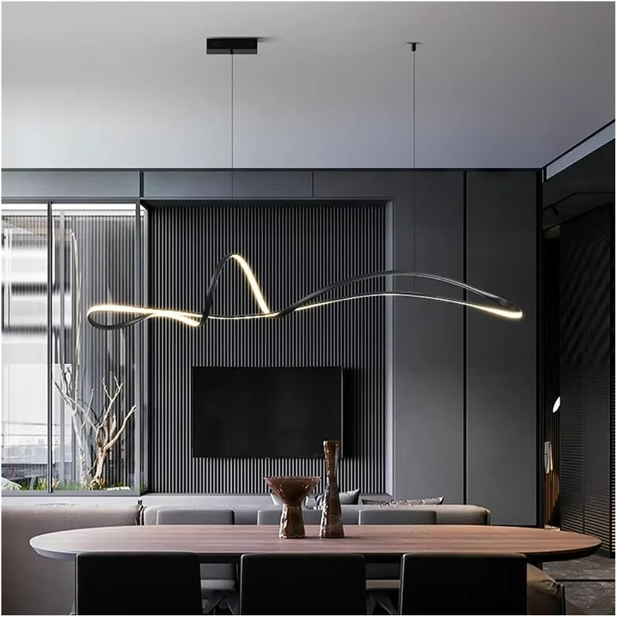 BAMDECOR A210 Modern LED Linear Pendant Lights with Dimmable LED and Adjustable Hanging Length 180cm -Black