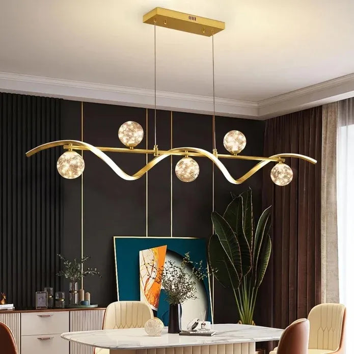 Modern Kitchen Island Pendant Light 6 Glass Globe Shades 120cm Adjustable - Gold