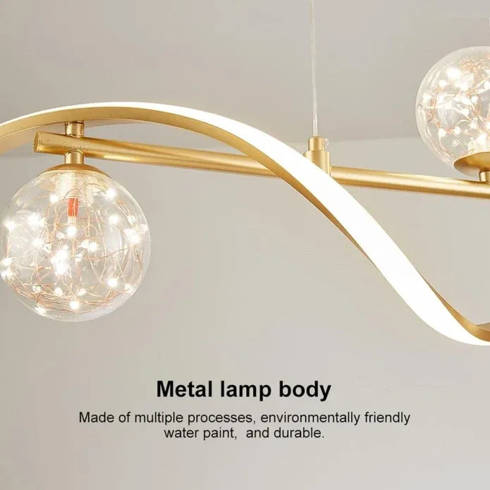 Modern Kitchen Island Pendant Light 6 Glass Globe Shades 120cm Adjustable - Gold