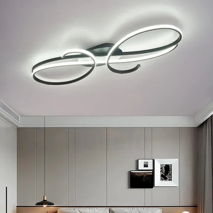 AD2576 Modern Minimalist Curved Line Iron Aluminum Silicone LED Semi-Flush Mount Ceiling Light For Living Room (Black)