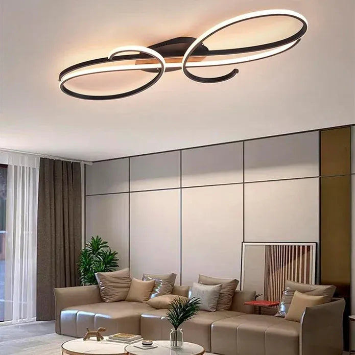 AD2576 Modern Minimalist Curved Line Iron Aluminum Silicone LED Semi-Flush Mount Ceiling Light For Living Room (Black)