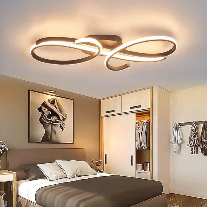 AD2576 Modern Minimalist Curved Line Iron Aluminum Silicone LED Semi-Flush Mount Ceiling Light For Living Room (Black)