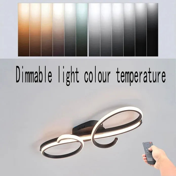 AD2576 Modern Minimalist Curved Line Iron Aluminum Silicone LED Semi-Flush Mount Ceiling Light For Living Room (Black)