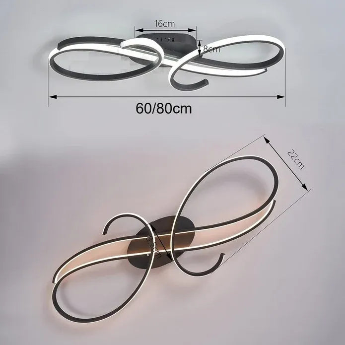 AD2576 Modern Minimalist Curved Line Iron Aluminum Silicone LED Semi-Flush Mount Ceiling Light For Living Room (Black)