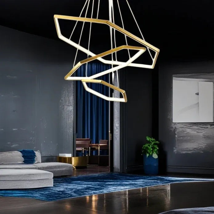 BAMDECOR AD2582/3 Modern LED Chandelier, Hexagonal Rings Ceiling Lighting Contemporary Chandeliers (3 Rings-Gold)