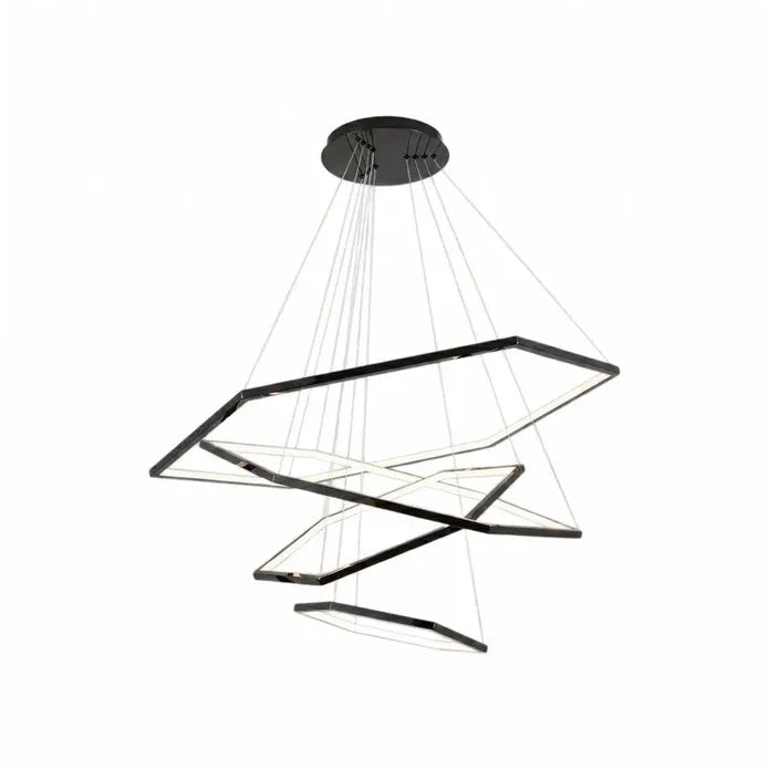 BAMDECOR AD2582/4 Modern LED Chandelier, Hexagonal Rings Ceiling Lighting Contemporary Chandeliers (4 Rings-Black)