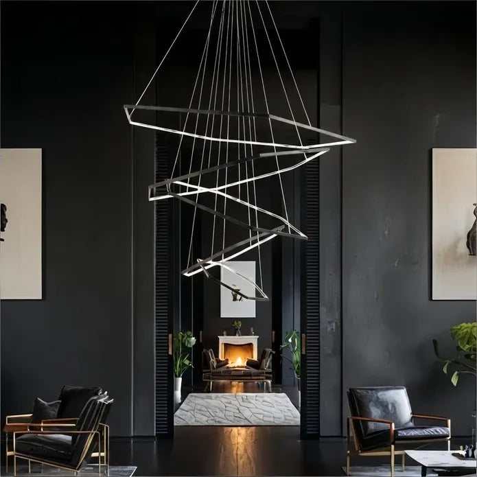 BAMDECOR AD2582/5 Modern LED Chandelier, Hexagonal Rings Ceiling Lighting Contemporary Chandeliers (5 Rings-Black)