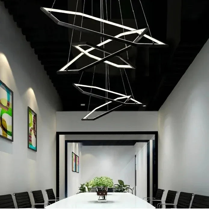 BAMDECOR AD2582/5 Modern LED Chandelier, Hexagonal Rings Ceiling Lighting Contemporary Chandeliers (5 Rings-Black)