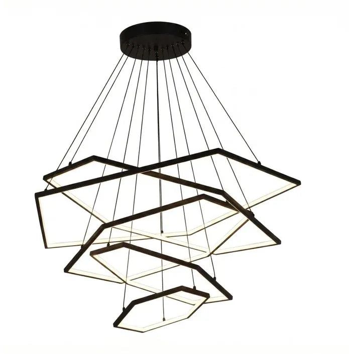 BAMDECOR AD2582/5 Modern LED Chandelier, Hexagonal Rings Ceiling Lighting Contemporary Chandeliers (5 Rings-Black)