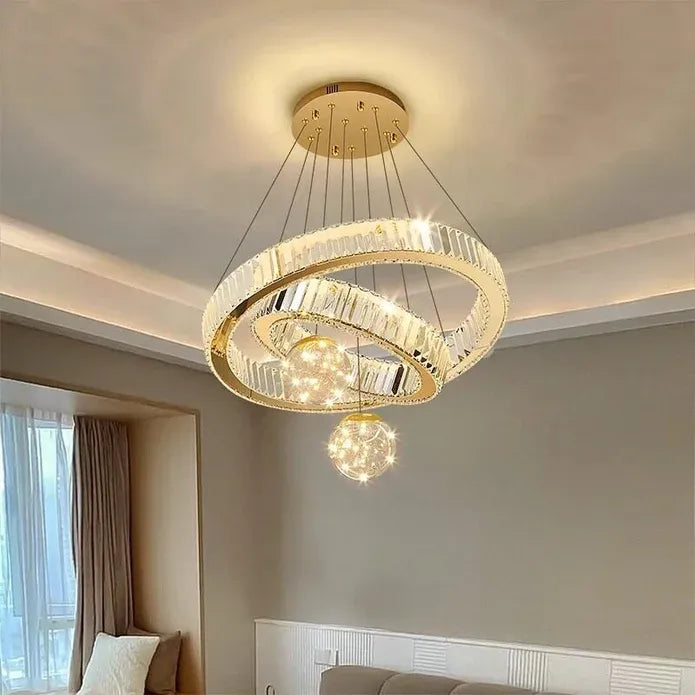 C3335 Large Swirl Modern Crystal Ring Chandeliers Contemporary Round Chandelier Crystal Pendant Light(Gold-Two Rings)