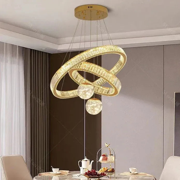 C3335 Large Swirl Modern Crystal Ring Chandeliers Contemporary Round Chandelier Crystal Pendant Light(Gold-Two Rings)