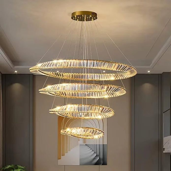 BAMDECOR C3342/4 Modern Crystal Chandeliers Lighting Fixtures Contemporary Wave Chandelier Lighting Fixtures Crystal Pendant Ceiling Lights for Living Room (Gold)