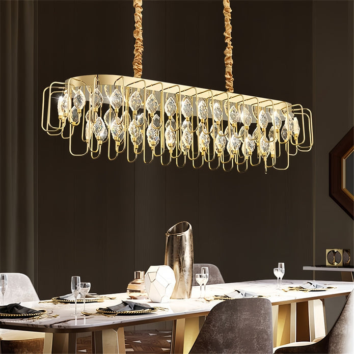 BAMDECOR C3345/OVAL1.2 Modern French Home Decor Luxury Crystal-leaf Chandelier LED Fashion Creativity Pendant Ceiling Lights(120cm-Gold)