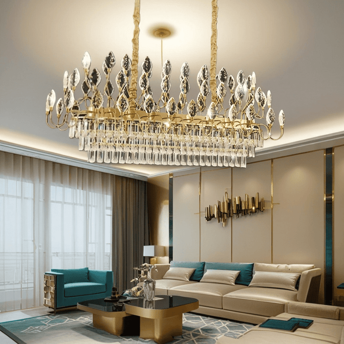 BAMDECOR C3347/OV Modern French Home Decor Luxury Crystal-leaf Chandelier LED Fashion Creativity Pendant Ceiling Lights(100cm-Gold)