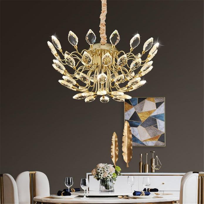 BAMDECOR C3348 Modern Luxury Crystal-leaf Chandelier LED Fashion Creativity Pendant Ceiling Lights(80cm-Gold)