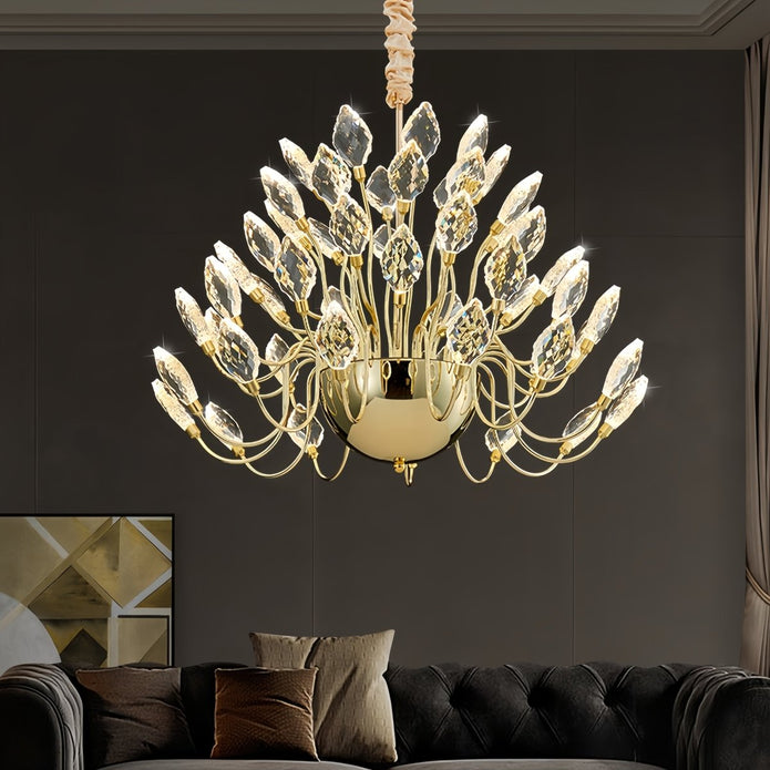 BAMDECOR C3349/1 Modern Luxury Crystal-leaf Chandelier LED Fashion Creativity Pendant Ceiling Lights(60cm-Gold)