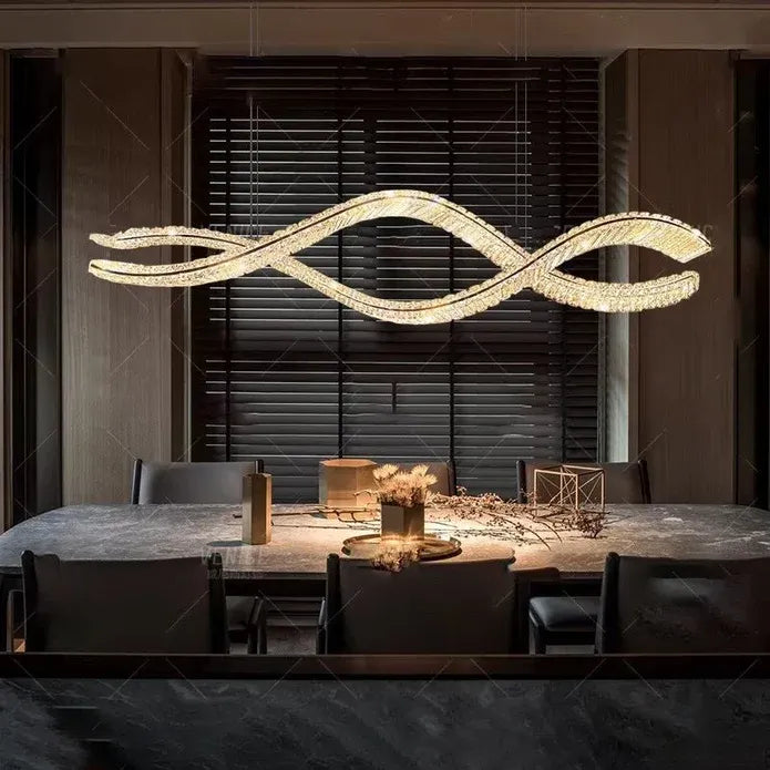 1.2m C3601W Wave Crystal Pendant Chandelier Decorative Lighting Lampshade (Brass Gold)