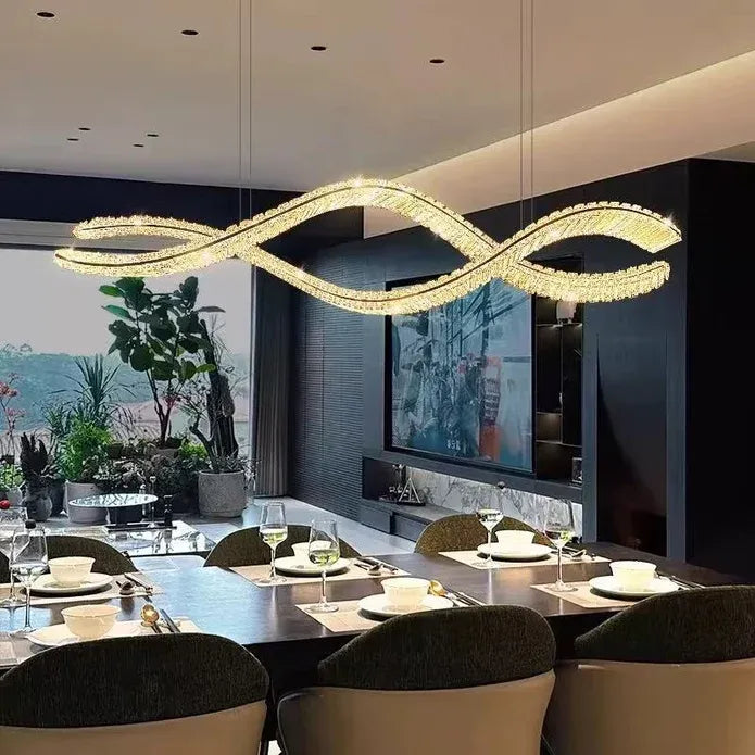 1.2m C3601W Wave Crystal Pendant Chandelier Decorative Lighting Lampshade (Brass Gold)