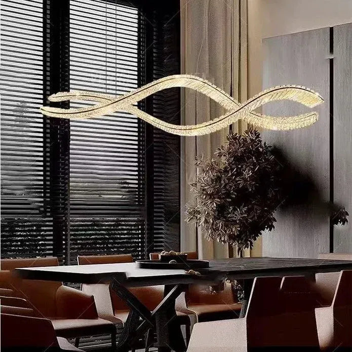 1.2m C3601W Wave Crystal Pendant Chandelier Decorative Lighting Lampshade (Brass Gold)