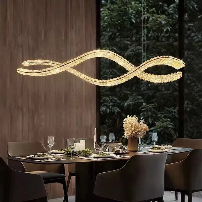 1.2m C3601W Wave Crystal Pendant Chandelier Decorative Lighting Lampshade (Brass Gold)