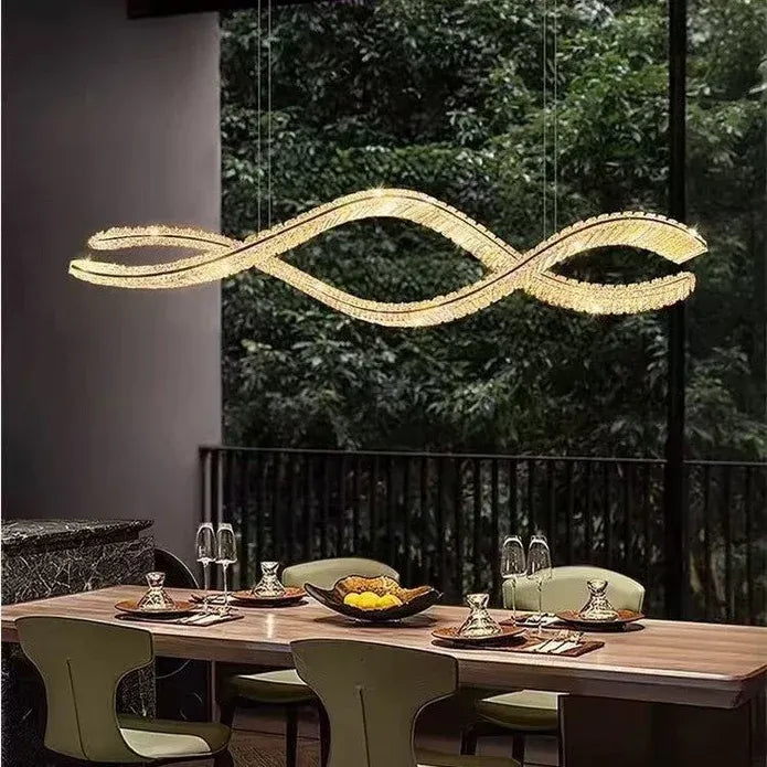 1.2m C3601W Wave Crystal Pendant Chandelier Decorative Lighting Lampshade (Brass Gold)