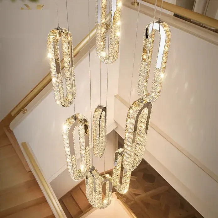 C3605 15H Modern Oval Ring LED Chandeliers Decor Hanging Lamp Crystal Lustre (Gold)