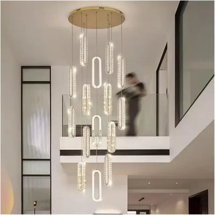 C3605 15H Modern Oval Ring LED Chandeliers Decor Hanging Lamp Crystal Lustre (Gold)