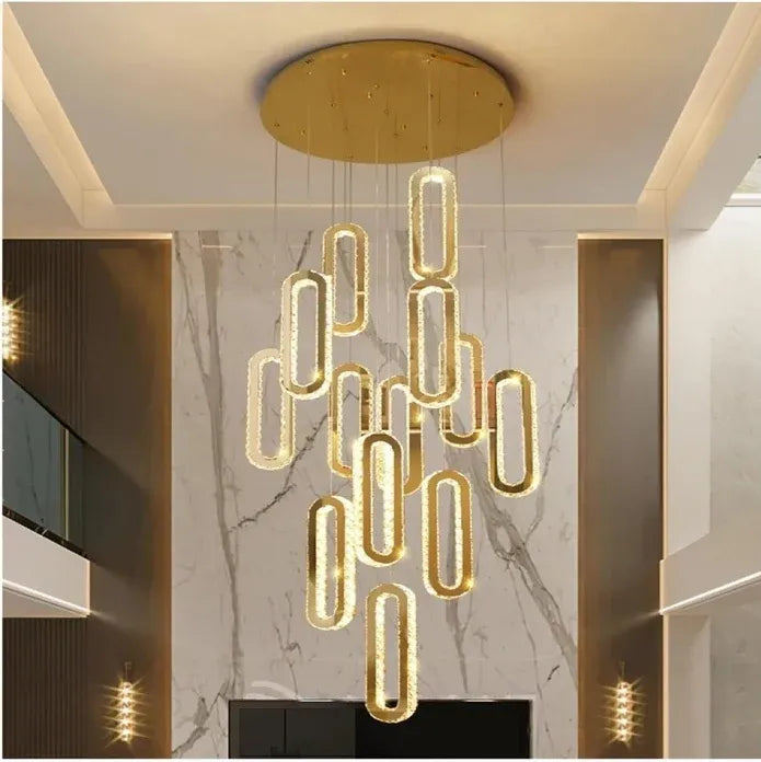 C3605 15H Modern Oval Ring LED Chandeliers Decor Hanging Lamp Crystal Lustre (Gold)