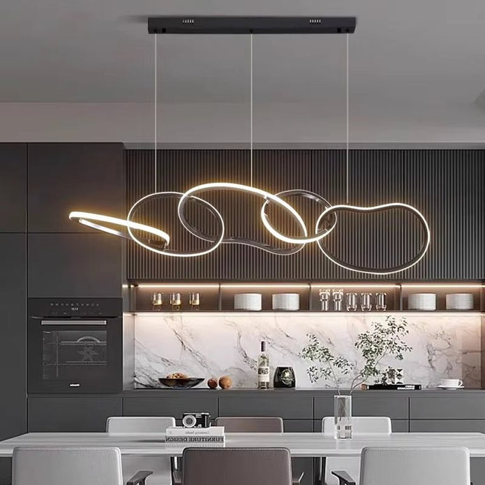 BAMDECOR A24126 Nordic Minimalist LED Pendant Light Adjustable Modern Ring Chandelier for Dining Room and Bar (Black) 1.5 Meters