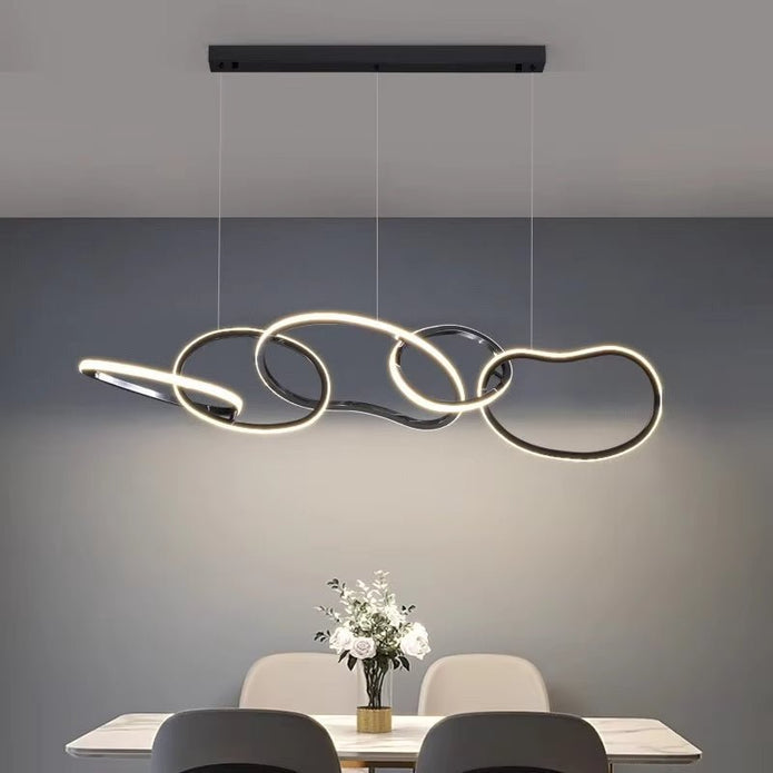 BAMDECOR A24126 Nordic Minimalist LED Pendant Light Adjustable Modern Ring Chandelier for Dining Room and Bar (Black) 1.5 Meters
