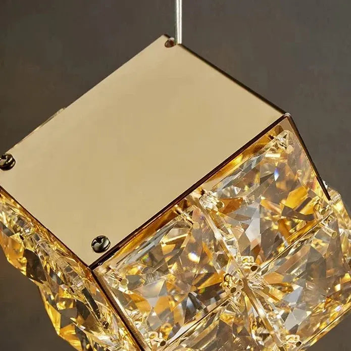 LT02 12 Hanging Crystal Cube Chandelier LED Chandelier for Dining Room, Luxury Dimmable Enterway Led Pendant Lights Fixture (Gold)