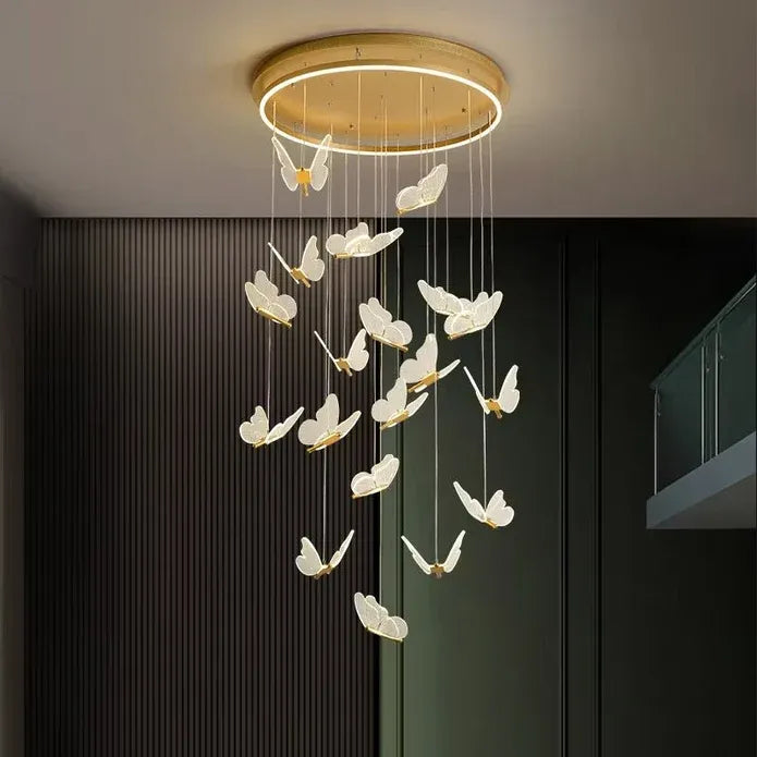 LT05 19 Nordic Butterfly Luxury Chandeliers Pendant Lights for Villa Stair Home Decoration Modern Style Exquisite Chandelier (Gold)