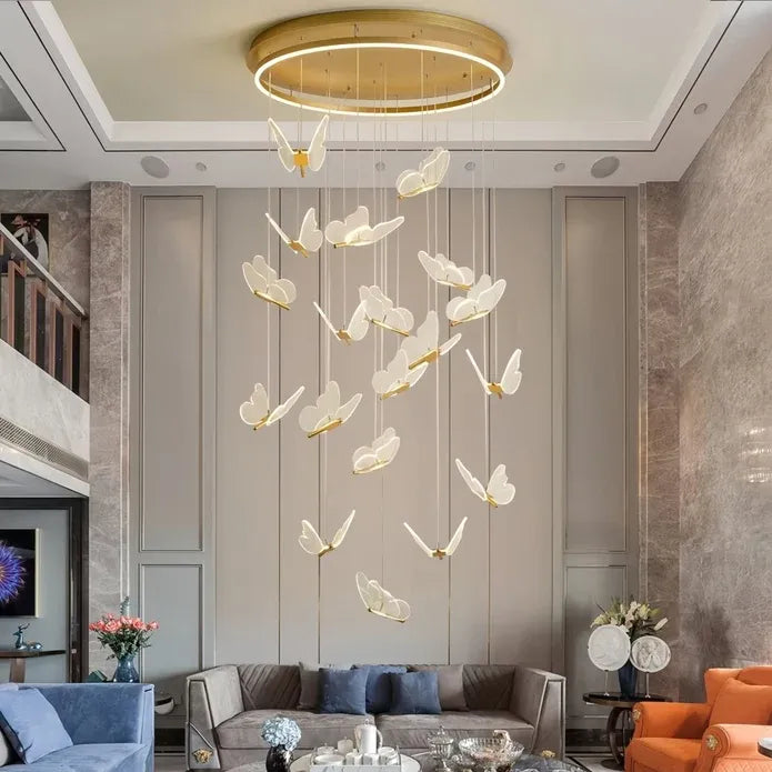 LT05 19 Nordic Butterfly Luxury Chandeliers Pendant Lights for Villa Stair Home Decoration Modern Style Exquisite Chandelier (Gold)