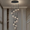 LT08 12-Heads Solid Crystal Teardrop Chandelier High Ceiling Foyers Entrance Chandeliers Staircase Long Pendant Light (Black)