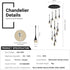 LT08 12-Heads Solid Crystal Teardrop Chandelier High Ceiling Foyers Entrance Chandeliers Staircase Long Pendant Light (Black)