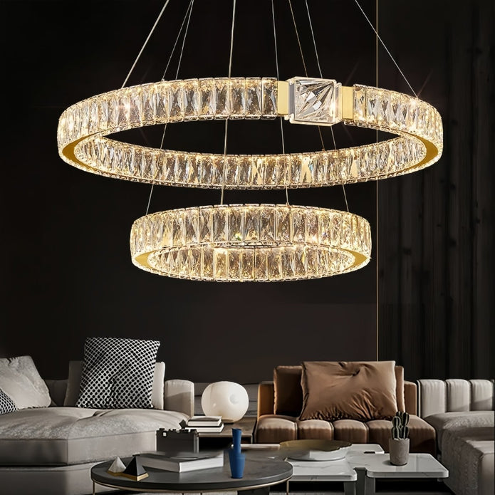 BAMDECOR C3319 Modern Crystal Chandeliers Lighting Fixtures Contemporary Round Chandelier Lighting Fixtures Crystal Pendant Ceiling Lights(Gold-80+60cm)