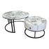 Snowy Mountain Faux Modern Marble Slate Nesting Coffee Table Set Leather Wrapped Wood Drawers