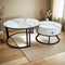Modern Marble Nesting Coffee Table Set 2 Piece Round Wood Drawer Black Gold
