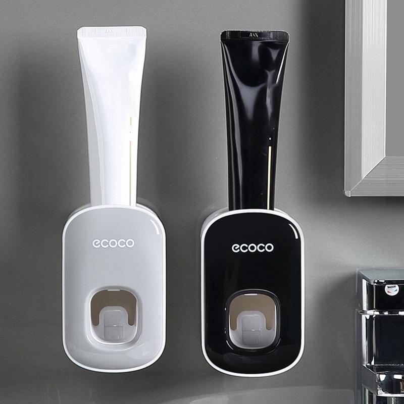 Ecoco Wall mount auto ands Free Toothpaste Dispenser Automatic Toothpaste Squeezer Bathroom Toothpaste Holder Black