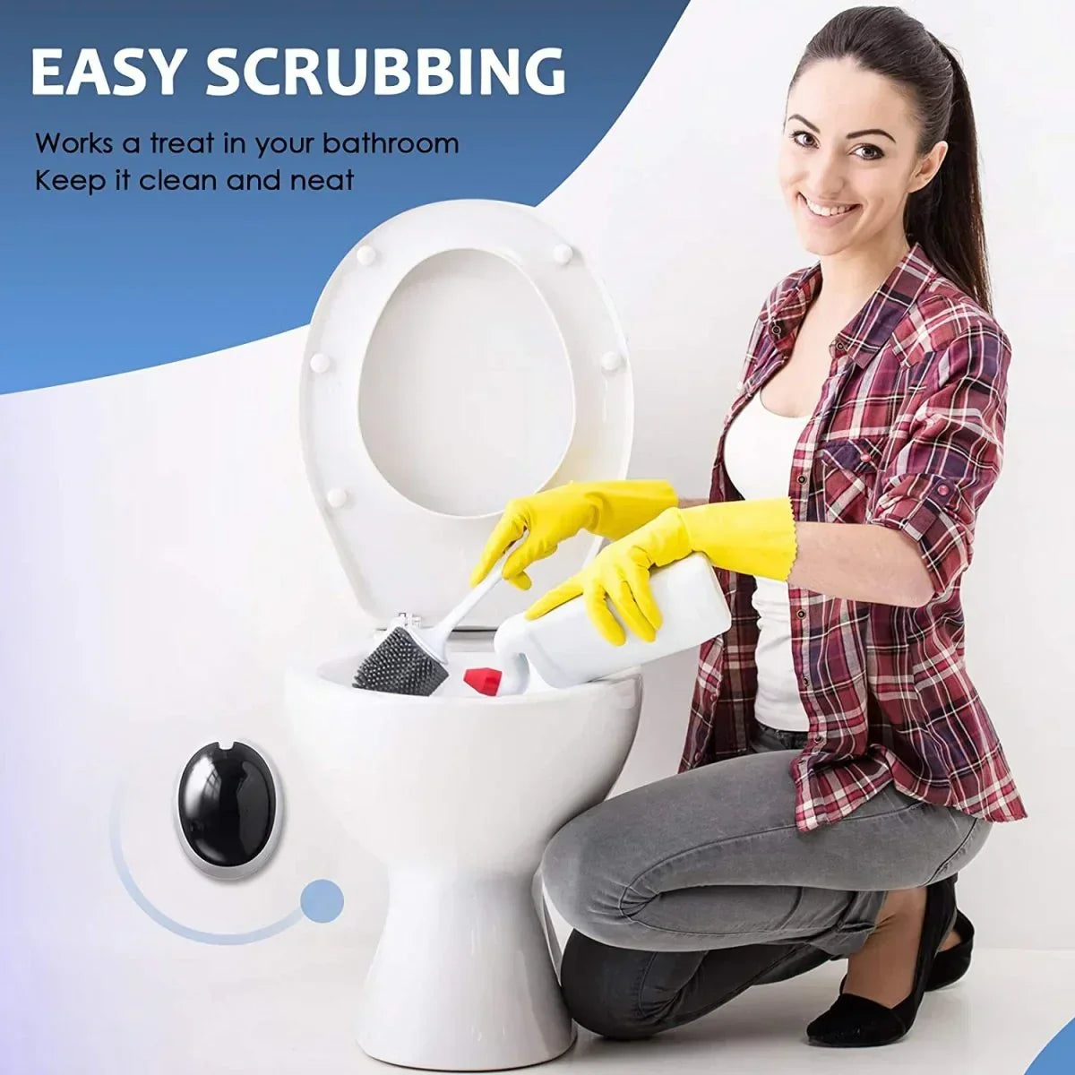 Silicone Water Drop Toilet Brush Holder Set Wall-Mounted Cleaning Brush Tool Grey