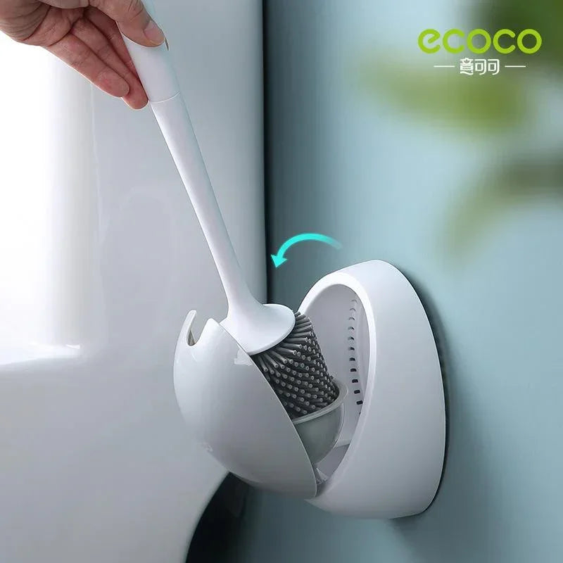 Silicone Water Drop Toilet Brush Holder Set Wall-Mounted Cleaning Brush Tool Grey