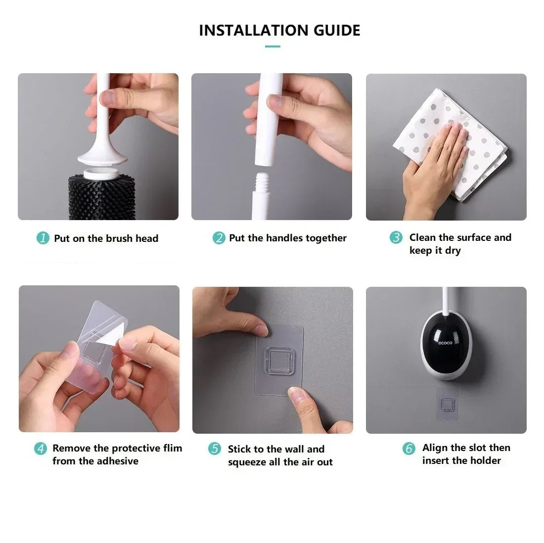 Silicone Water Drop Toilet Brush Holder Set Wall-Mounted Cleaning Brush Tool Grey