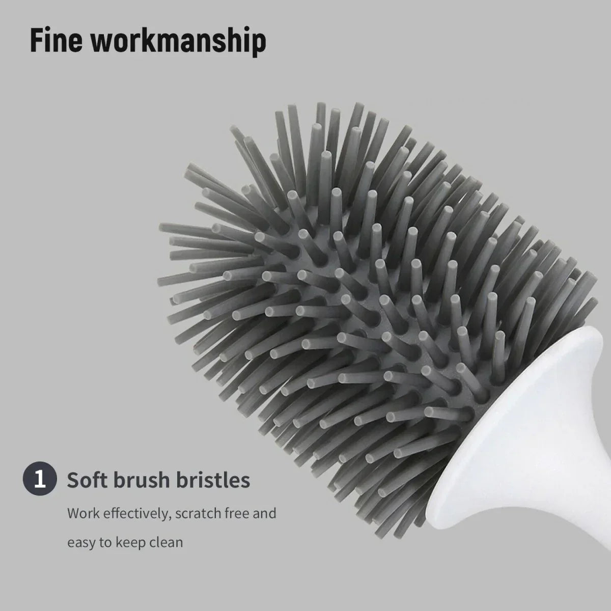 Silicone Water Drop Toilet Brush Holder Set Wall-Mounted Cleaning Brush Tool Grey