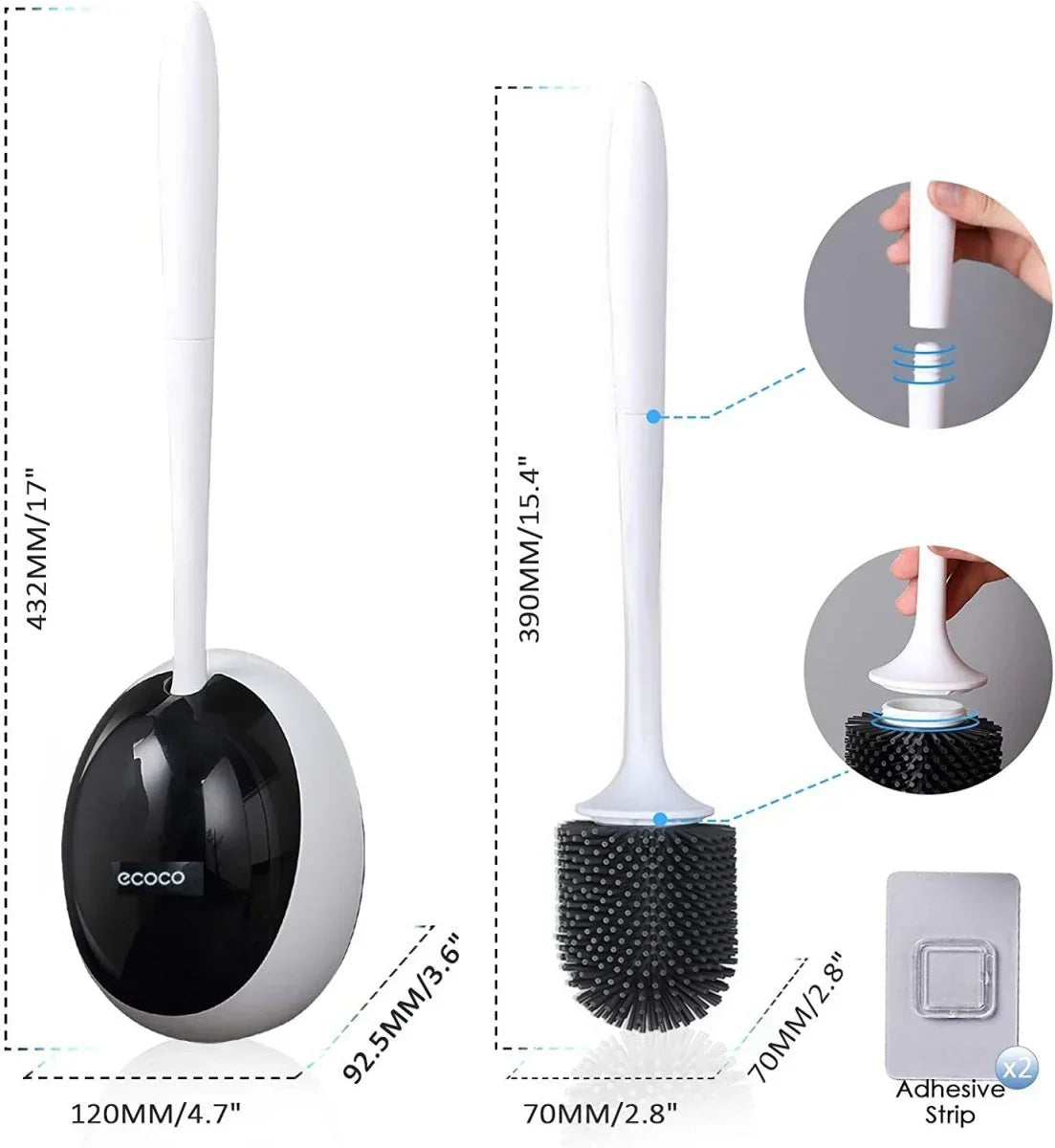 Silicone Water Drop Toilet Brush Holder Set Wall-Mounted Cleaning Brush Tool Grey